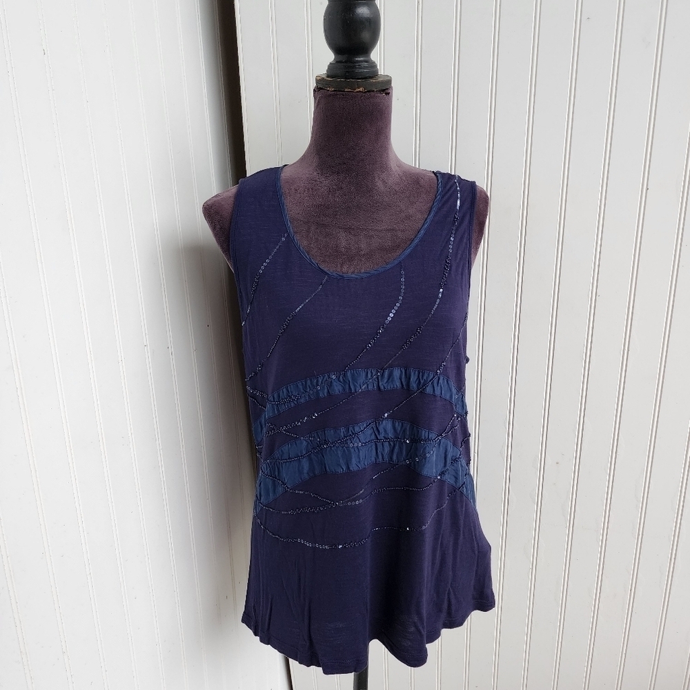 by Chico's Women's Navy Blue Sequin Sleveless Tank Top Shirt Viscose India 1 (M)